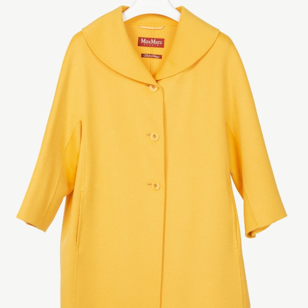Max Mara Studio Yellow Double-Faced Wool Shawl-Collar Coat